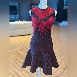 Torn by Ronny Kobo Red and Black Geometric Mini Dress
